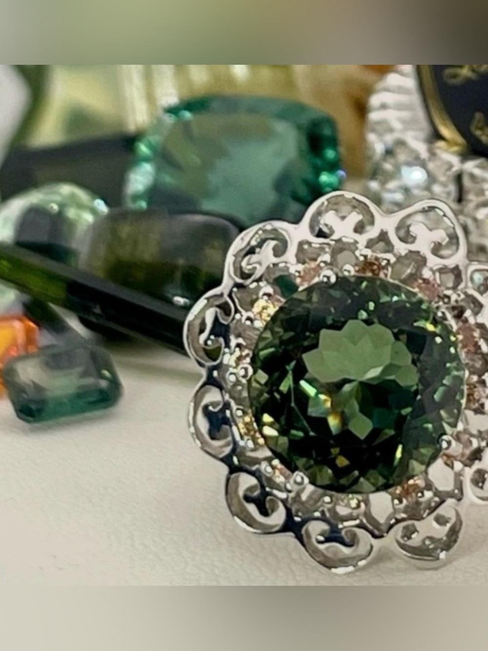 Tourmaline Sapphire Ring Vintage Style 14k over 925 Silver